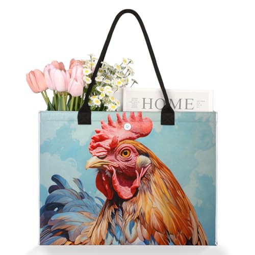 Cool Rooster Tote Bag for Women Large Beach Bag Reusable Tote Bags for Work Travel Beach Shopping3