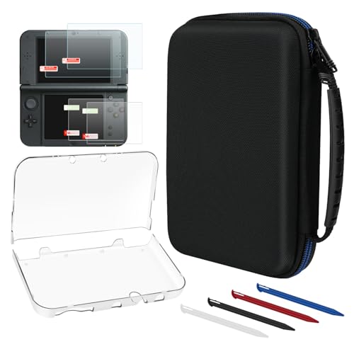 4-in-1 Accessories Kit for Nintendo New 3DS XL/LL – Full Protection Bundle Includes Carrying Case, Clear Hard Shell, 4 Stylus Pens & 2 Sets of Screen Protectors Compatible with New 3DS XL/LL Console