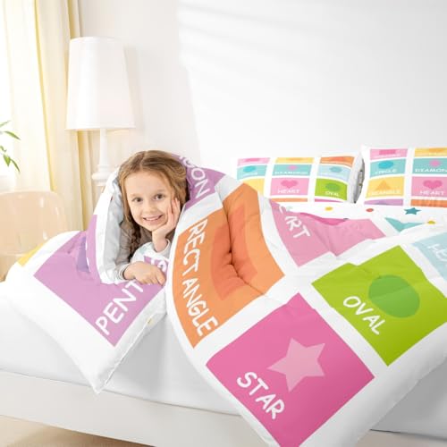 Image of Feelyou Kids Shapes Bedding Set Full Size, Educational Comforter Set Boys Girls Preschool Duvet Insert Learning Teens Bedroom Decor with 2 Pillow Case