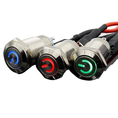 Botón de bloqueo 12mm metálico 220V LED azul para control de maquinaria