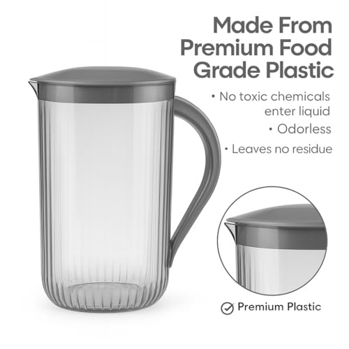 Image of Premium 2 Litre Water Jug with Lid | BPA Free Unbreakable Plastic Pitcher | Spill-Proof Easy Pour Spout | Fridge Safe Juice & Detox Water Jug for Home, Kitchen & Office