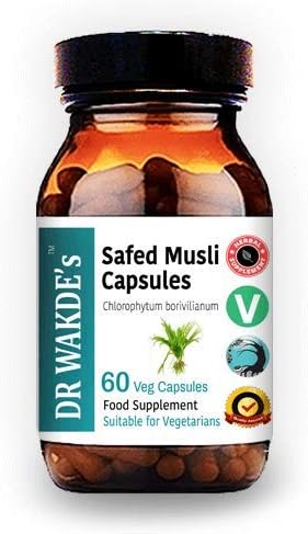 DR WAKDE'S Cápsulas Safed Musli (Chlorophytum borivilianum, 60 cápsulas vegetales, suplemento a base de plantas, hierba ayurvédica, todo natural,