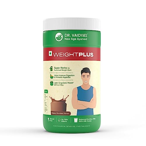 Dr. Vaidya’s WeightPlus | Ayurvedic | Healthy Weight Gain Upto 1.2 Kg/Month | Improve Appetite, Digestion & Nutrient Absorption | 450g (Pack of 1) Dr. Vaidya’s WeightPlus | Ayurvedic | Healthy Weight Gain Upto 1.2 Kg/Month | Improve Appetite, Digestion & Nutrient Absorption | 450g (Pack of 1)