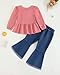 4T Girls Clothes 5T Girl Outfits Winter Ruffle Long Sleeve knit Bow Pink Top Bell Bottom Denim Pants Kids Fall Spring Toddler Jeans Clothing Fashion Little Girl Size 4 5 Year