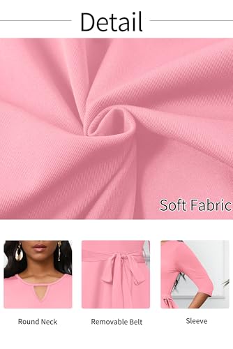 Image of CLOCOR Midi Dresses for Women Casual A-Line Fit and Flare Dress Crewneck 3 /4 Sleeve Keyhole Cocktail Party Church Dress