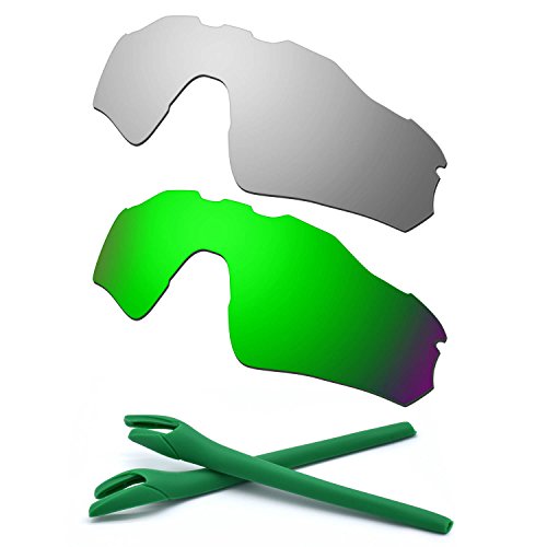 Verres polarisés Radar EV Path argent anti-reflet et kit élastomère vert