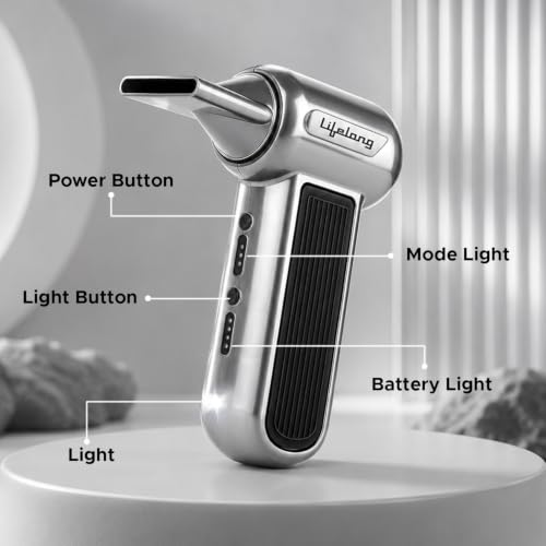 Image of Lifelong Handheld Air Blower & Air Duster for Home & Car | Cordless Rechargeable 130,000 RPM BL Motor | Adjustable Speed | LED Light, Multiple Attachments | Type-C | PC, Car & Home Cleaning
