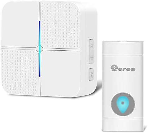 Wireless Doorbell Operating at over 600 Feet Range with Plug-In Receiver, Waterproof Door Bell Chime Kit with 52 Melodies, 4-Level Volume & Blue LED Flashing Light, Battery Included ZEREA Model X5