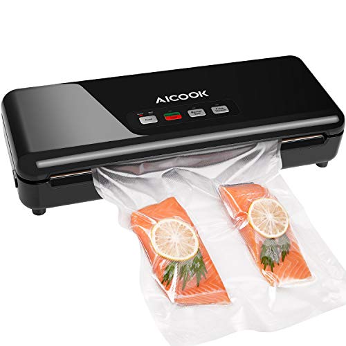 Vacuum Sealer Machine, Aicook 3 In 1 Automatic / Manual Food Saver with Starter Kit | One-Touch Vacuum Air Sealing System | Dry / Moist Food Modes | with Cutter and Vacuum Roll