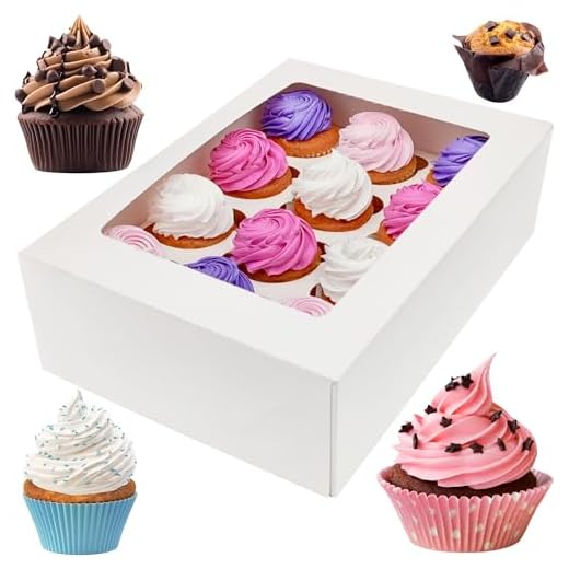 BakeLuv White Bakery Cupcake Boxes with Window | 13x9.5x4 Inches | 12 Pack Carrier Containers + 12 Count Cupcake Holder Inserts | Rectangle Cake Boxes | Ideal Take Out Container Box for Display / Delivery of Cup, Cake, Cookies, Muffins Pastry, Treat | Thick & Sturdy 400 GSM | Auto-Popup