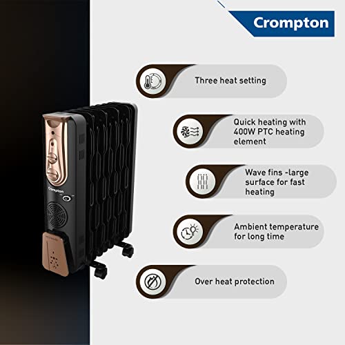 Crompton insta Ferveor 11F 2500 Watts Oil Field Heater 400 Watts PTC Element with Fan, Black Gold, Standard (ACGRH-INSTAFERVE11) - Image 7 of 7