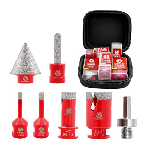 FOCSTOL Diamond Core Drill Bit Set - 7pcs (6/8/20/35mm+10mm Finger Milling Bit+35mm Beveling Chamfer Bit+HEX) Diamond Hole Saw Kit for Porcelain Ceramic Tile Marble Granite