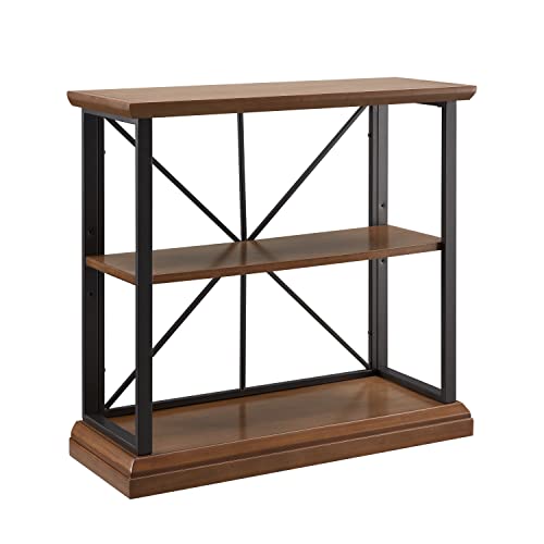 Image of Leick Home Finnick Mixed Metal Bookshelf, Wood, Gray Steel, 2 Shelves, Easy Assembly, Freestanding Bookcase for Living Room or Office, Industrial Design, 32 in W x 30 in H x 12 in D, Item 11832-WLGM