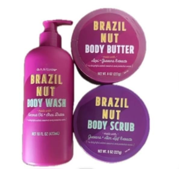 Brazil Nut Set - Body Butter (8 oz), Body Scub (8 oz) and Body Wash (16 oz) one of each+Sticker
