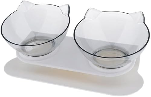 Elevated Cat Bowls with Stand, Double Bowl Set, Transparent Cat-Shaped Design, Tilted Feeding Dishes