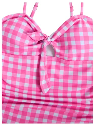 Image of Floerns Girl's Gingham Print Ruched Cut Out Knot Front One Piece Swimsuit