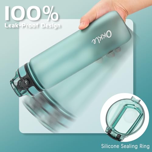 OKKLE Trinkflasche 1L BPA freie Wasserflasche mit Verschlussdeckel und auslaufsicher, geeignet für Fitnessstudio, Schule, Radfahren, Outdoor, Sport, Fitness