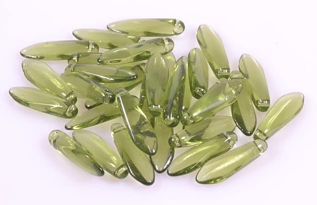 150pcs Dagger Beads 5 x 16 mm, Transparent Green (50240), Bohemia Crystal Glass, Czechia 11169014