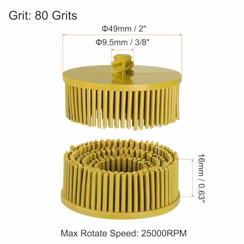 Image of HARFINGTON Bristle Disc 2 inch 80 Grit R-Type Abrasive Brush Coarse Bristle Disc Deburring Electric Disc Brush Attachment Abrasive Coating Removal Disc for Metal, Yellow