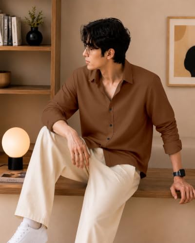 Trendy Threads Men's Full Sleeve Casual Shirt Khakhi M - Image 3