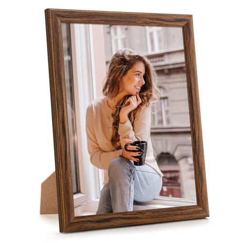 MOUDAMION 11x13 Wood Frame Brown Natural Wooden 13x11in Picture Frames Modern Golden 11 x 13inch Gallery Photo Pic Frame with HD Plexiglass Horizontal Vertical Wall Mounting Tabletop Display 1Pcs