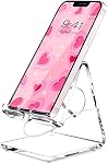 Crpich Acrylic Cell Phone Stand, Portable Phone Holder, Clear Phone Stand for Desk, Compatible with Phone16 15 14 13 Pro Max Mini 12 11 SE, Switch, Android Smartphone, Pad, Tablet, Desk Accessories