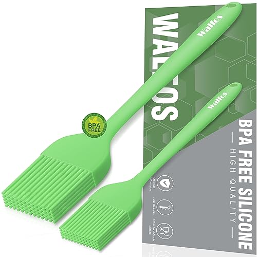 Image of Walfos Basting Brushes Silicone, Heat Resistant Pastry Brushes for Kitchen Cooking, Oil, BBQ Grill, One-Pieces Design,BPA Free and Dishwasher Safe, 2 Pcs (Lime Green)