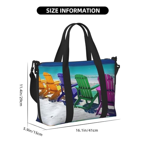colorful beach chairs art print Travel Duffel Bag, Sports Tote Gym Bag, Swim Pool Bag Large Shoulder Tote Bag for Beach Weekender4