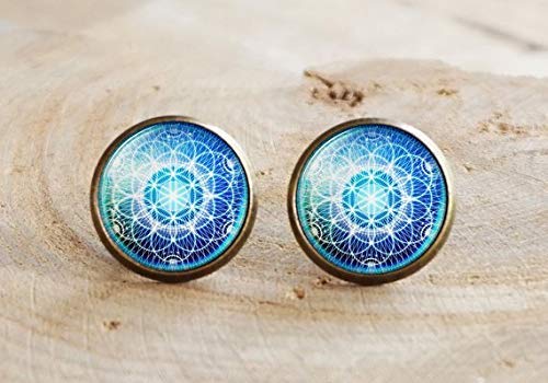 Preisvergleich Produktbild Blume des Lebens Ohrstecker, spirituelle Ohrringe, heilige Geometrie-Ohrringe, Mandala-Ohrringe