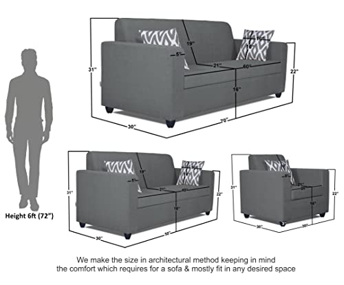 Image of Adorn India Rio Highback 3+2+1 Six Seater Sofa Set (Grey) (3 Year Warranty)