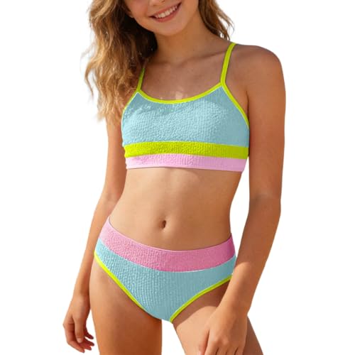 Traje de baño infantil para niña, de dos piezas, con protección UV, para 6-14 años, Green1, 9-10 años