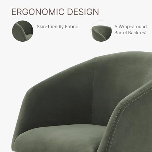 Image of KISLOT Swivel Dining Chairs Set of 4, Upholstered Mid Century Modern Deskchair with Barrel Back, Linen Fabric Kitchen Chairs for Dining Room, Bedroom, Dressing Room, Green