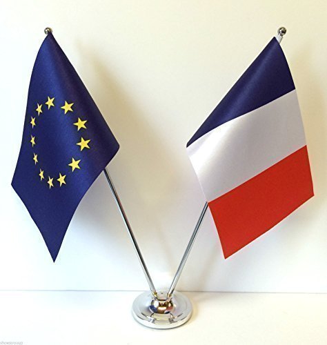 UE Union européenne & France drapeaux Chrome satiné-Drapeaux de bureau et Set de Table