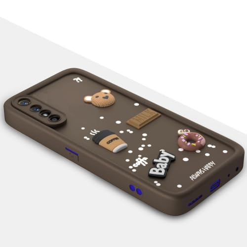 Image of Bintage Back Cover Compatible for Samsung Galaxy A70 4G | Cute 3D Taddy Ball Bear Milk Cake Coffee Silicon Case Full Body & Camera Protection - Brown