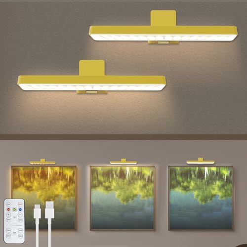 Image of 2Pack Battery Operated Picture Light, Wireless Painting Light with 3 Lighting Modes,Remote and Dimmable Timer Art Display Light for Picture Artworking Frame Portrait, Wall Decor Puck Lights