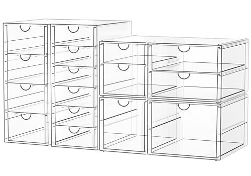SortNStore Organiseur de Bureau à 16 tiroirs: Lot de 4 avec Patins Antidérapants | Boîte Empilable pour Cosmétiques, fournitures de bureau, outils et blocs...