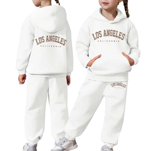 Girls Sweatsuit Set - 2 Piece Los Angeles Letter Print Graphic Pullover Hoodie Sweatshirt and Sweatpants Jogger Sets 2-13T
