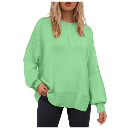 Women's Oversized Side Slit Sweaters Batwing Sleeve Mock Neck Jumper Tops Chunky Knit Pullover Sweater