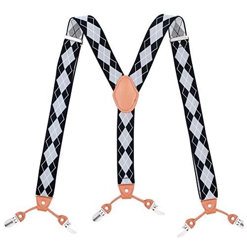 Liaoziyuan159 Diamond Pattern Suspenders for Men 6 Clips Strength Adjustable Y Braces Formal Box Packing DMZJ (Grey)
