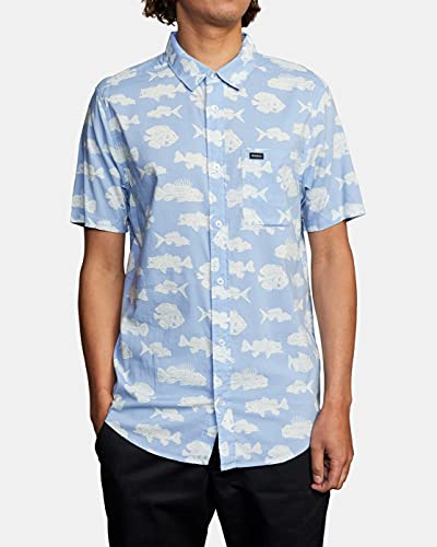Rvca Mens Horton Dead Fish Woven Top - Blue | Small #TOP1