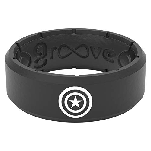 Marvel Icon Edge Captain America Silicone Ring by Groove Life - Breathable Rubber Wedding Rings for Men, Lifetime Coverage, Unique Retro Design, Comfort Fit Ring - Size 12