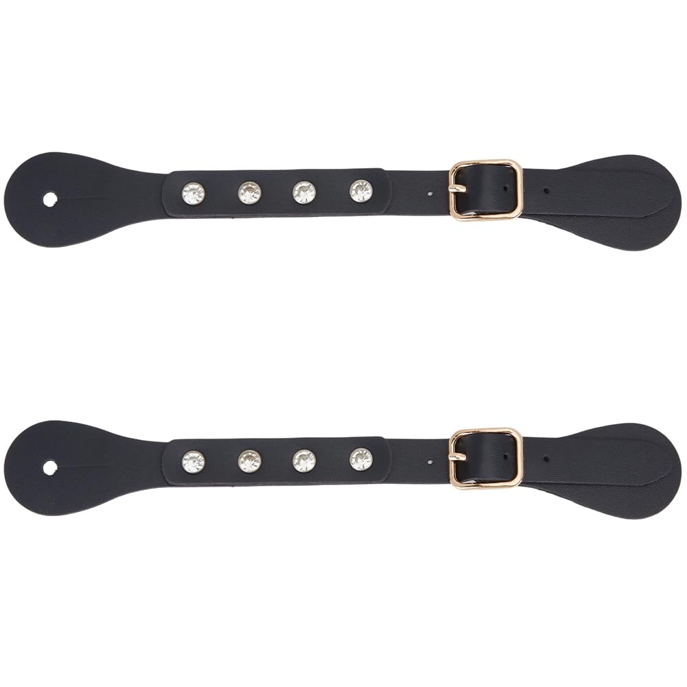 GORGECRAFT 2Pcs PU Leather Spur Straps 22cm Black Adjustable Single Ply Western Vintage Cowboy Boots Belt Detachable Buckle Shoelace Ankle Shoe Strap Band for Men Women Horse Riders