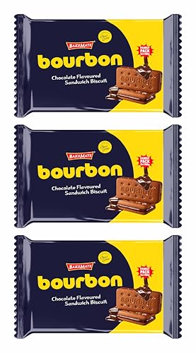 Image of BakeMate Bourbon Chocolate Flavoured Cream Biscuits - Pack of 3 | Bourbon Biscuits Family Pack | Chocolate Sandwich Biscuit | Crunchy Tea Time Snack for Chocolates Lovers | Biscuit for Kids & Adults