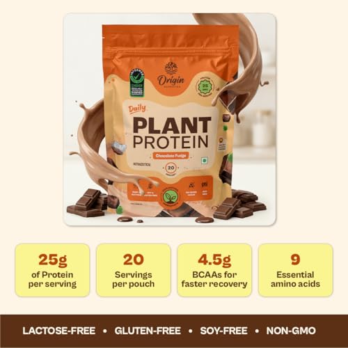 Image of Origin Nutrition 100% Natural Plant Based Protein Powder, 845 gm, European Pea Protein Isolate & Pumpkin Seed, Chocolate Flavour with 25g per Protein Per Serve