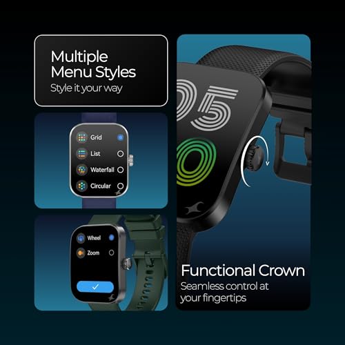 Image of Fastrack Revoltt FS3 Smartwatch with 2.01 inch TFT Display, Bluetooth Calling, Functional Crown, 24 /7 Health Suite, Heart Rate Monitor, SPO₂ & Sleep Tracking, Alarm, IP68 Water Resistant - Dark Green