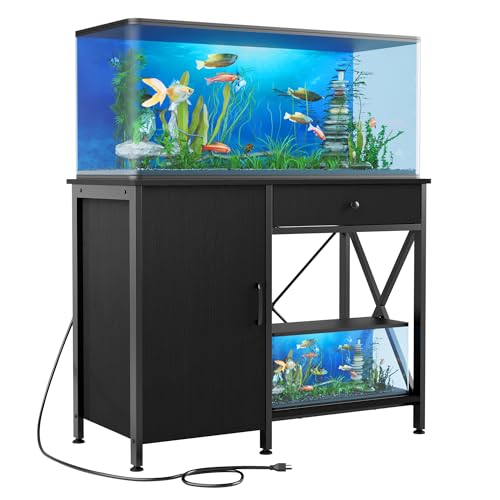 40-50 Gallon Fish Tank Stand: Sturdy Aquarium Stand with Storage for 40-50 Gallon Fish Tank – Metal Terrarium Table Cabinet with Power Outlet for Reptile Turtle (40-50 gallon)
