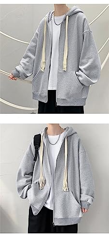 Punk Y2k Crew Neck Jacket for Men Acubi Cute Drawstrings Sweatshirt Baggy Long Sleeve Hoodies Gothic Zip Up Coat2