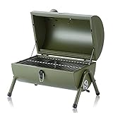 CCKUYT Parrilla de carbón portátil con zonas de cocción independientes, con rejillas laterales y asa de transporte de madera, ideal para playa, jardín, fiesta o camping