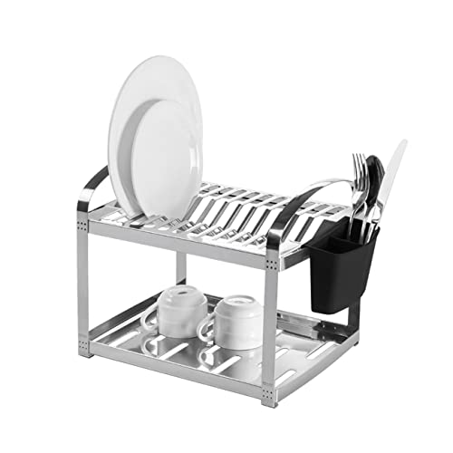 Escorredor Louça Inox dois Andares 12 Pratos Porta Talheres