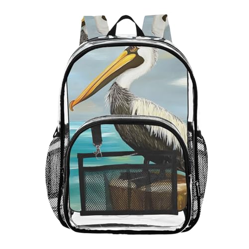Heron Sea Sit Clear Backpack, PVC Transparent Bag with Large Capacity for Boys, Girls, Men, Women, See Through Bookbag for School Work College Travel
